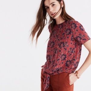 Madewell Silk Button-Back Tie Tee in Assam Floral